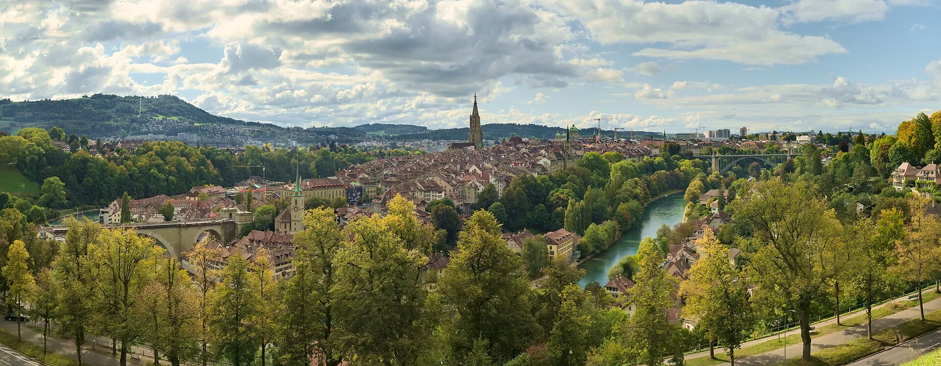 Bern Old City and the Aare seen from the Rose Garden